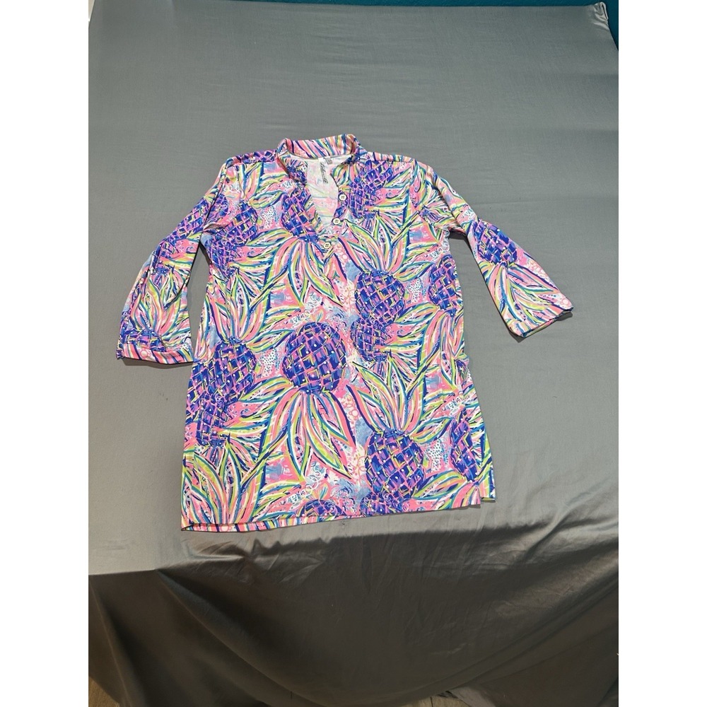 Lulu B Colorful Pineapple‎ Dreams Quarter Sleeve Dress/Tunic Top XS